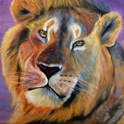 400x400 Big Cats Wildlife Art - Male Lion Painting
