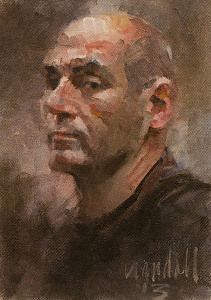 211x300 Head Study Of Bald Man By Artist James Crandall. - Male Oil Painting