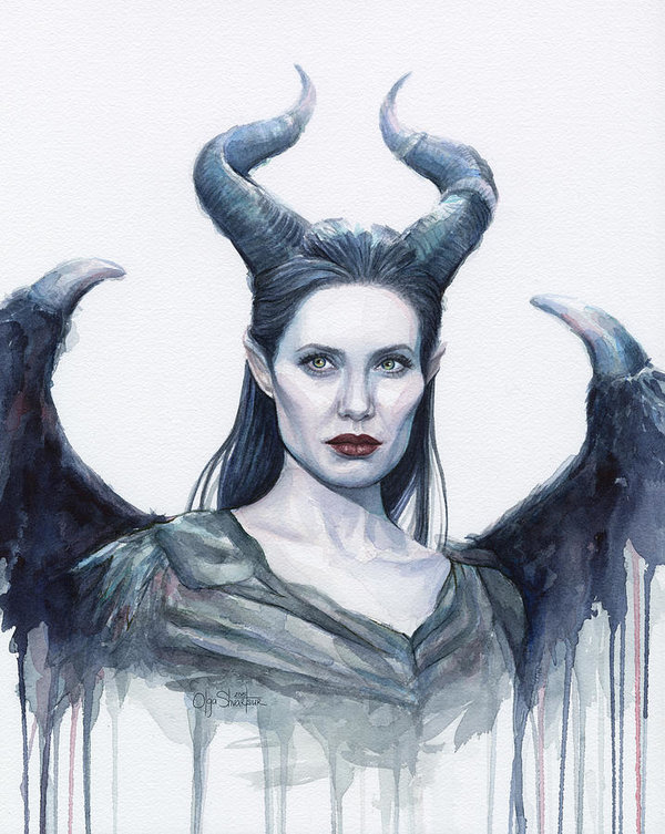 600x753 Maleficent Watercolor Portrait Art Print By Olga Shvartsur - Maleficent Painting