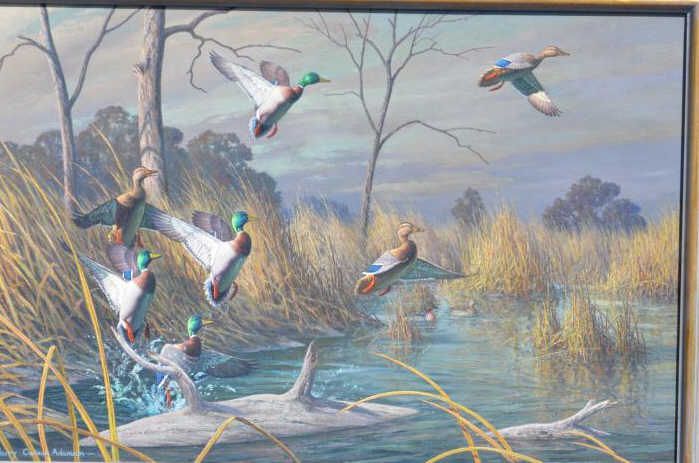 699x463 Original Oil Painting On Canvas Of Mallard Ducks Signed Lower Left - Mallard Duck Painting