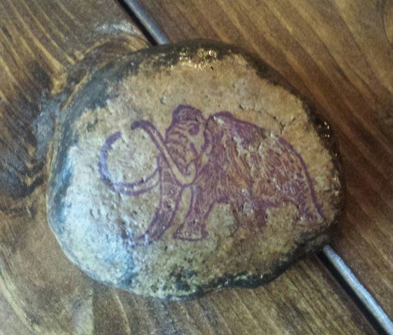 570x486 Woolly Mammoth Cave Painting Hand Painted Stone Art On River Rock - Mammoth Cave Painting