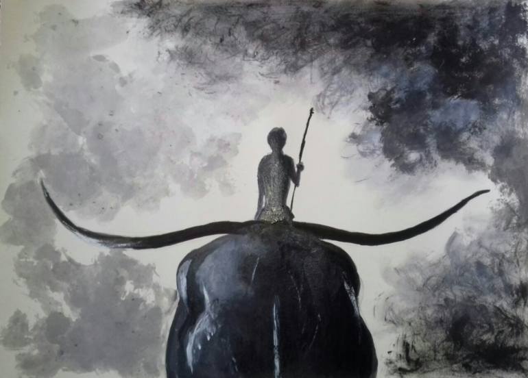770x552 Saatchi Art The Mammoth And The Guardian Painting By Kapilash - Mammoth Painting