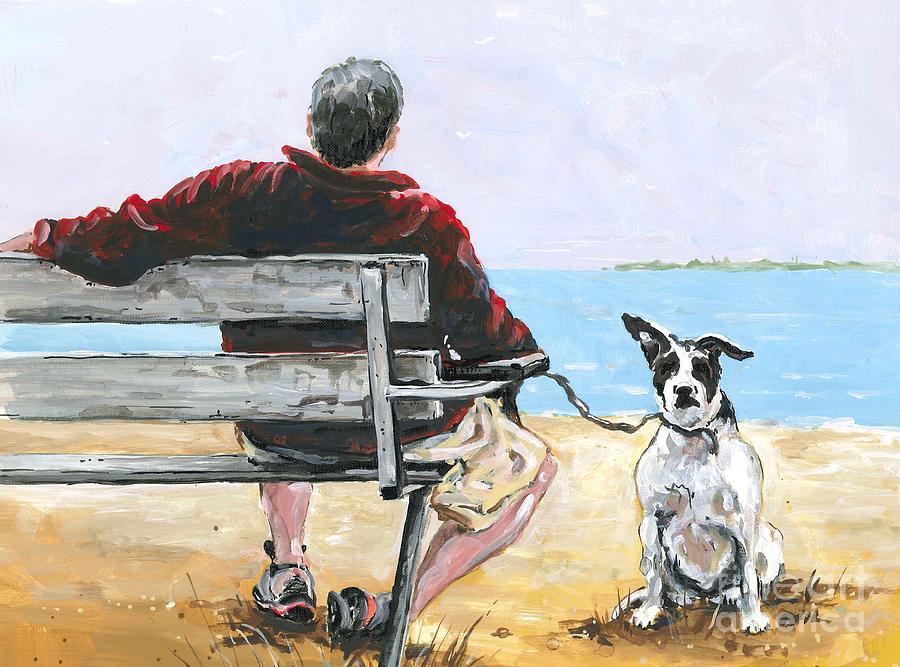 900x667 Man With Dog Painting By Robin Pelton - Man And Dog Painting