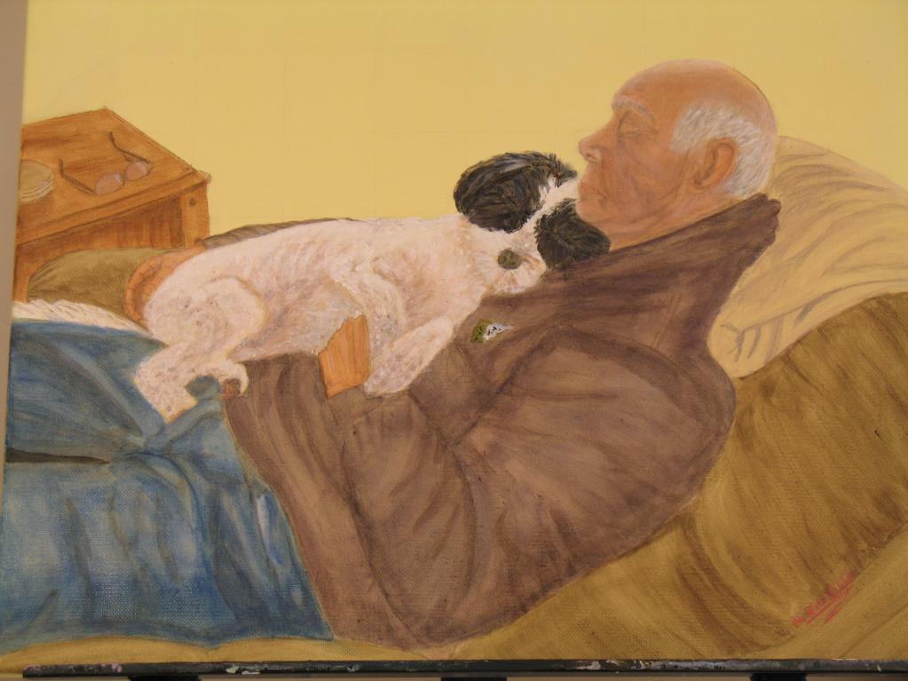 1023x767 Pet Portraits On Craftsy - Man And Dog Painting