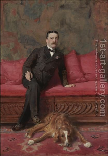 417x600 Portrait Of A Man And Dog Ignaz Marcel Gaugengigl Reproduction - Man And Dog Painting