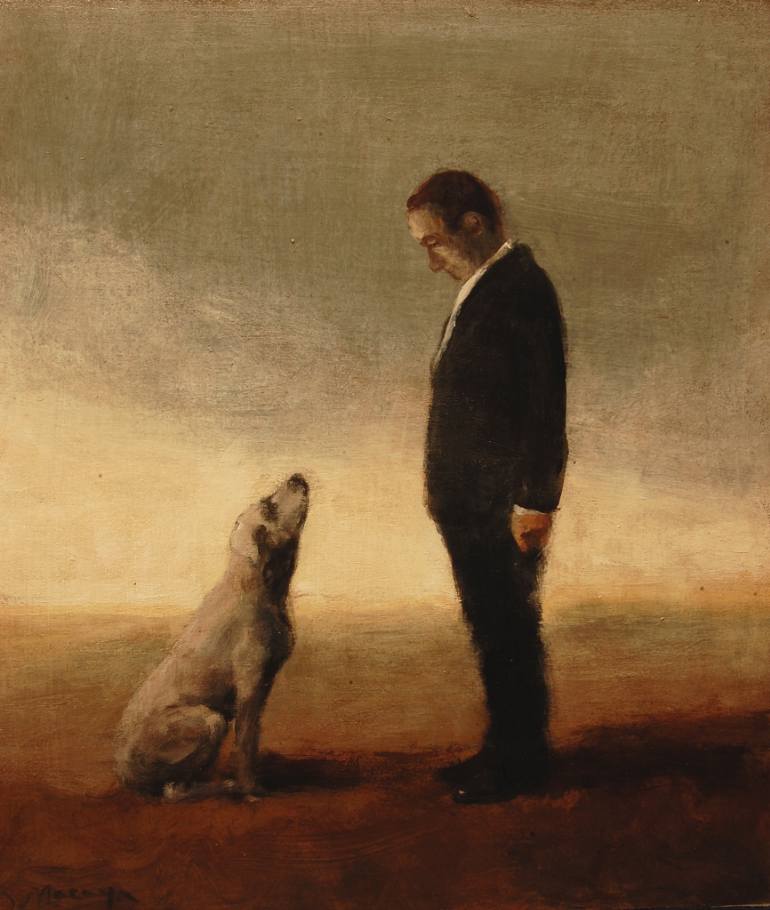 770x910 Saatchi Art Man And Dog Painting By Miguel Macaya - Man And Dog Painting