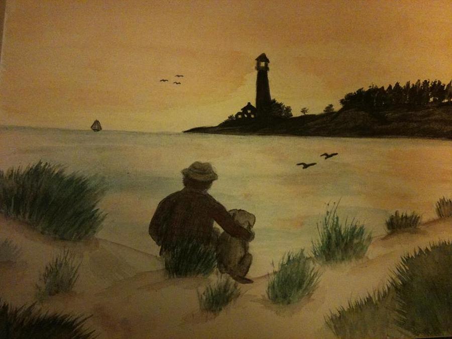 900x675 A Man And His Dog Painting By Rebecca King Tirrell - Man And Dog Painting