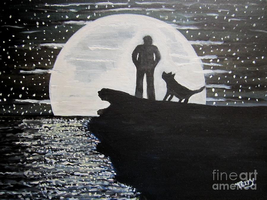 900x675 A Man And His Dog Painting By Terry Hopkins - Man And Dog Painting