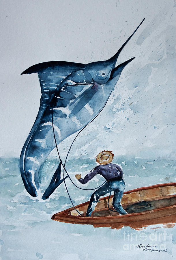 610x900 Old Man And The Sea Painting By Barbara Mcmahon - Man And The Sea Painting