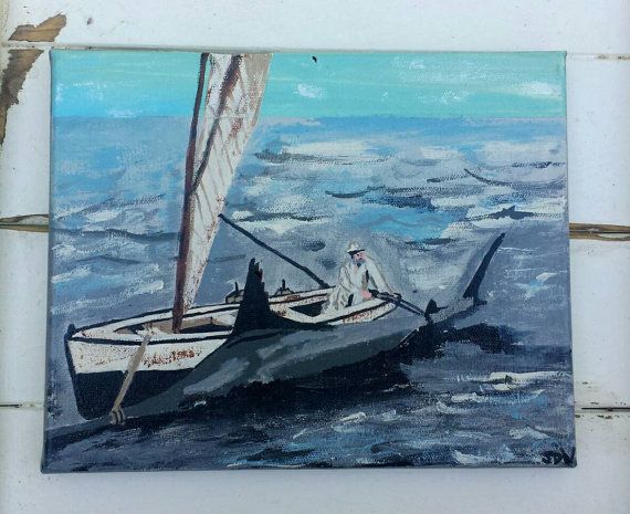 570x465 The Old Man And The Sea Coastal Art Marlin Fish By Mysalvagedpast - Man And The Sea Painting