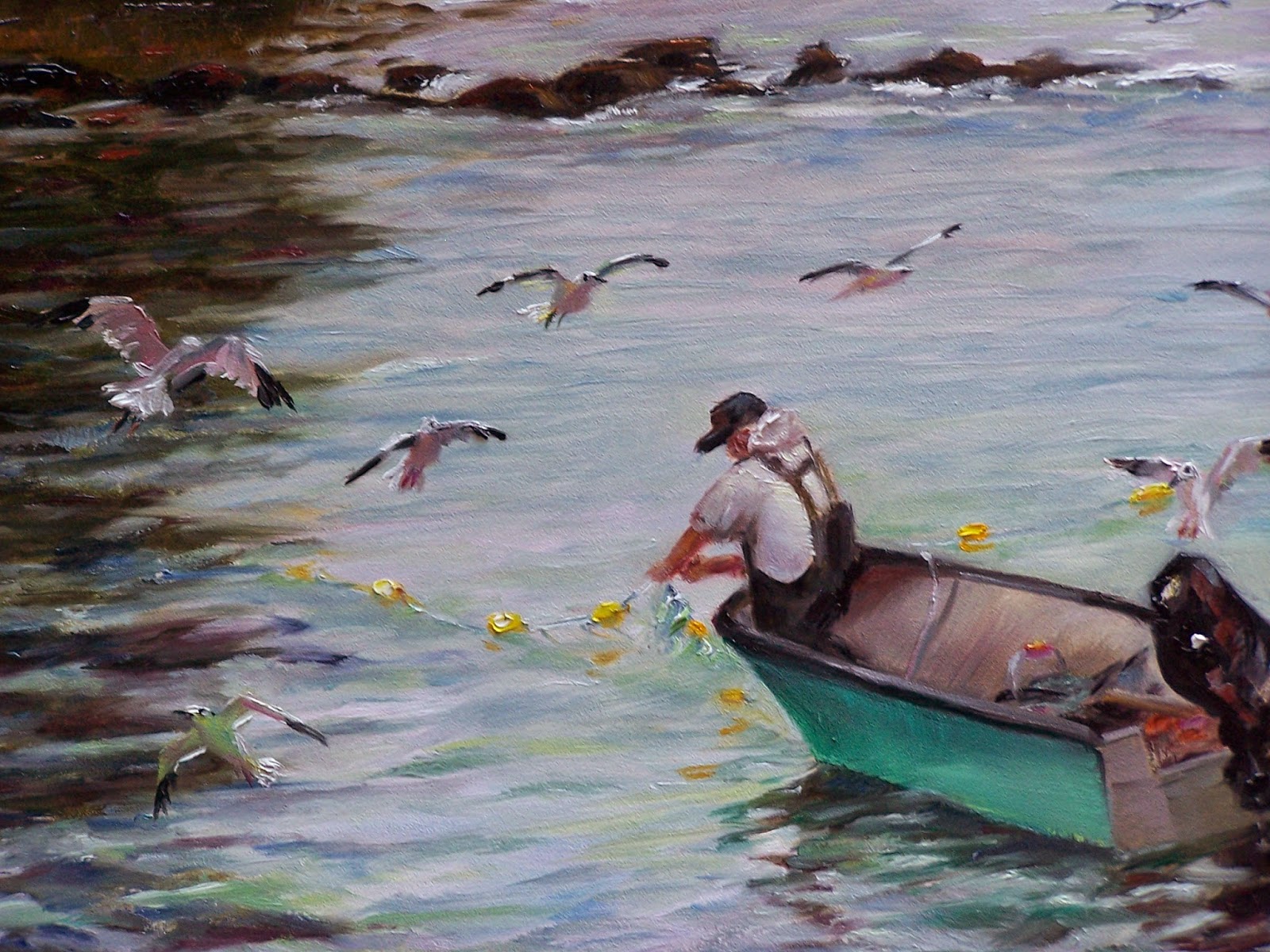 1600x1200 Donna Munsch Fine Art Original Oil Painting Old Man Of The Sea - Man And The Sea Painting