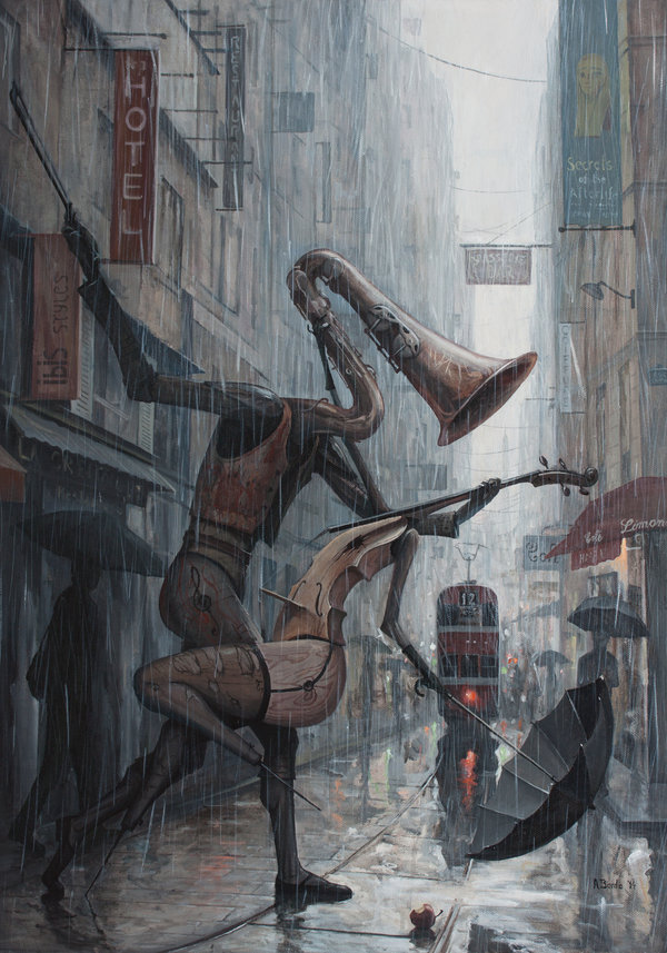600x857 Life Is A Dance In The Rain Iii By Borda - Man And Woman Dancing In The Rain Painting