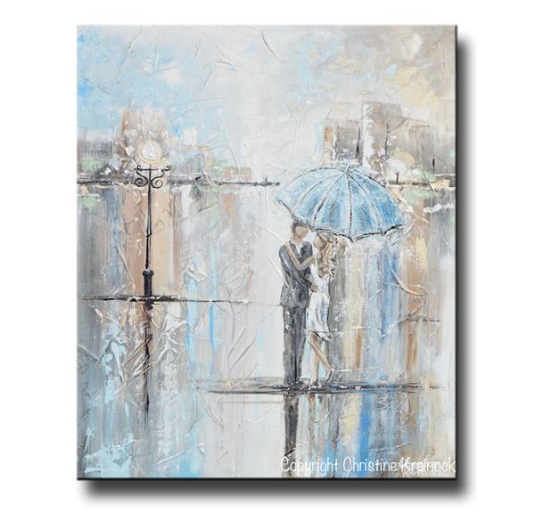 600x575 Original Art Abstract Painting Couple W Umbrella Romantic Dance - Man And Woman Dancing In The Rain Painting