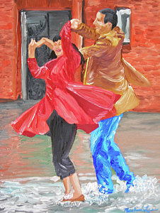 226x300 Rain Man Paintings - Man And Woman Dancing In The Rain Painting