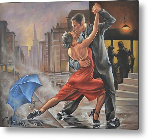 493x463 Dancing In The Rain Metal Print By Donka Nucheva Ellectra - Man And Woman Dancing In The Rain Painting