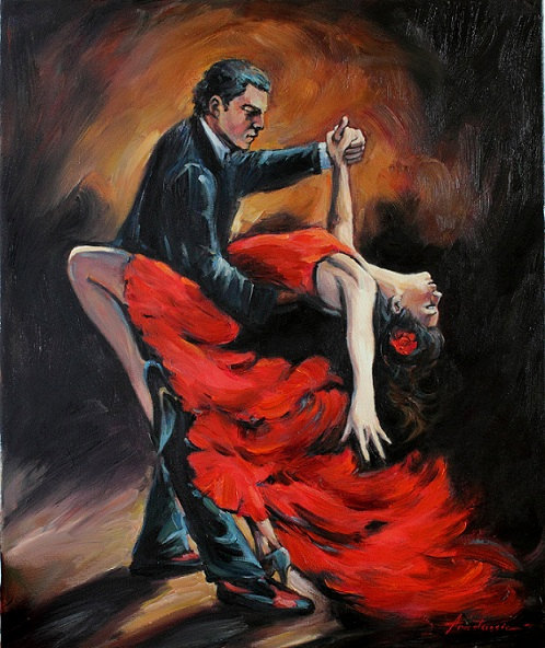 498x592 Elegant Modern Wall Picture Man And Woman Dance Spanish Flamenco - Man And Woman Dancing Painting