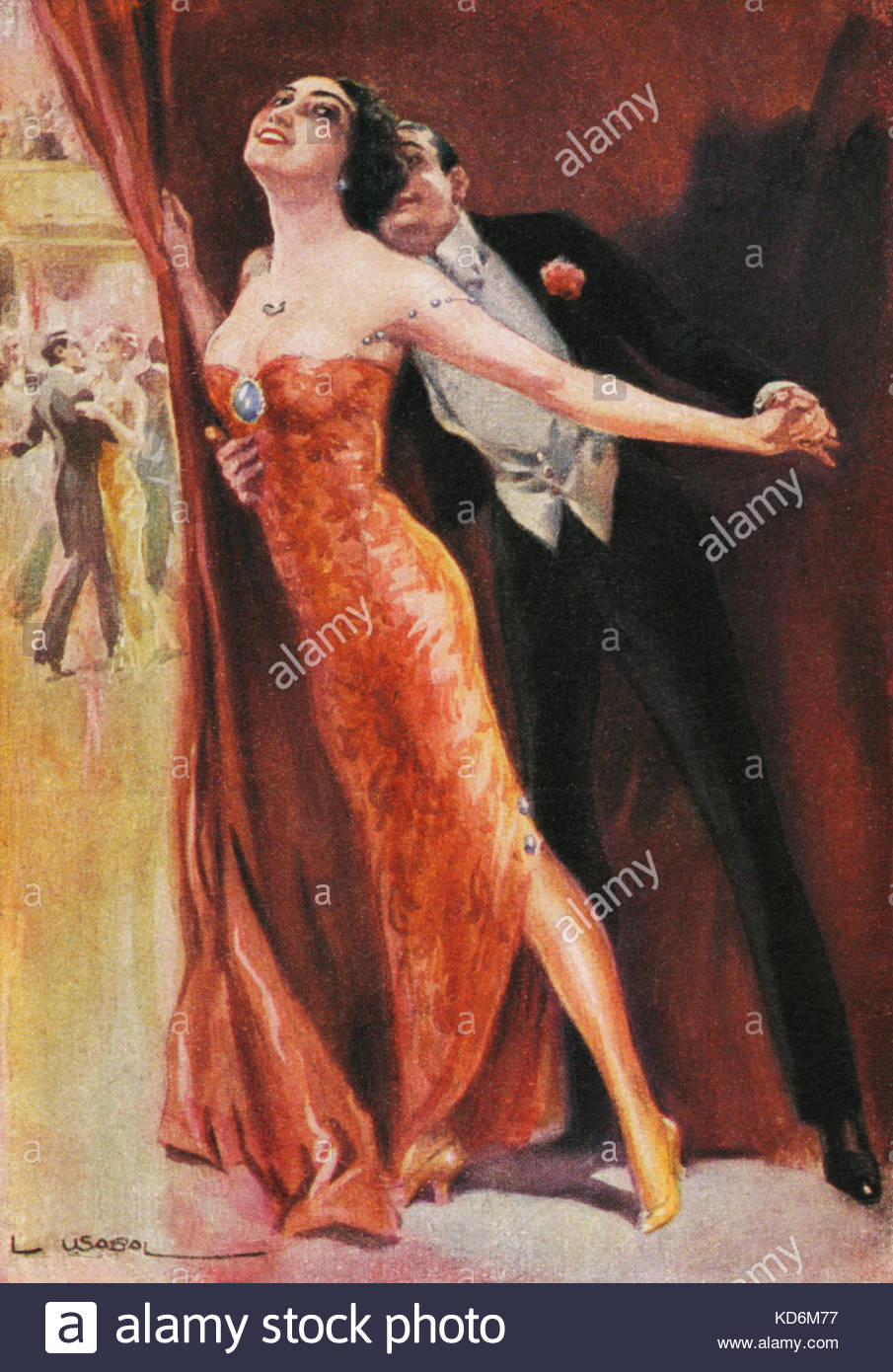 905x1390 Tango As Flirtatious Dance In Tango Dance Hall. Couple Man - Man And Woman Dancing Painting