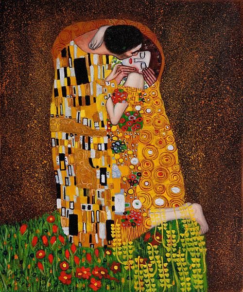 500x600 Gustav Klimt - Man And Woman Kissing Painting