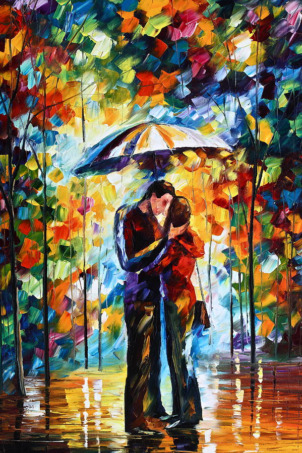 599x900 Kiss Under The Rain 2 Painting By Leonid Afremov - Man And Woman Kissing Painting