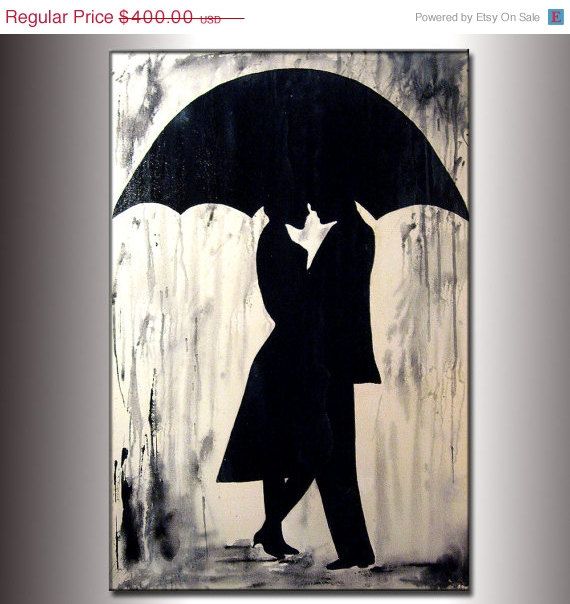 570x604 Original Abstract Contemporary Rainy Day Painting Man And Woman - Man And Woman Under Umbrella Painting