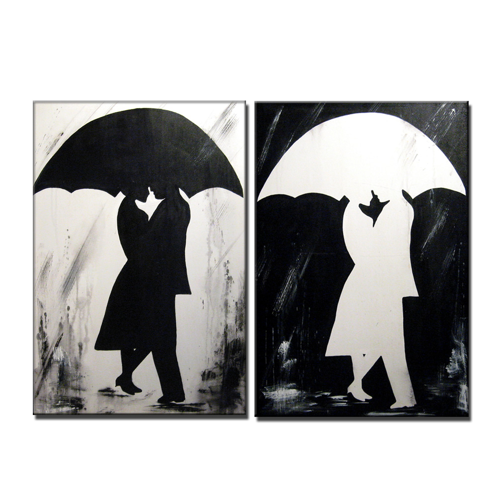 1000x1000 Paintings For Sale Original Abstract Contemporary Rainy Day - Man And Woman Under Umbrella Painting