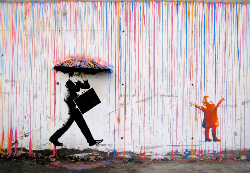 800x554 Picture Of The Day Raining Paint In Norway - Man And Woman Under Umbrella Painting