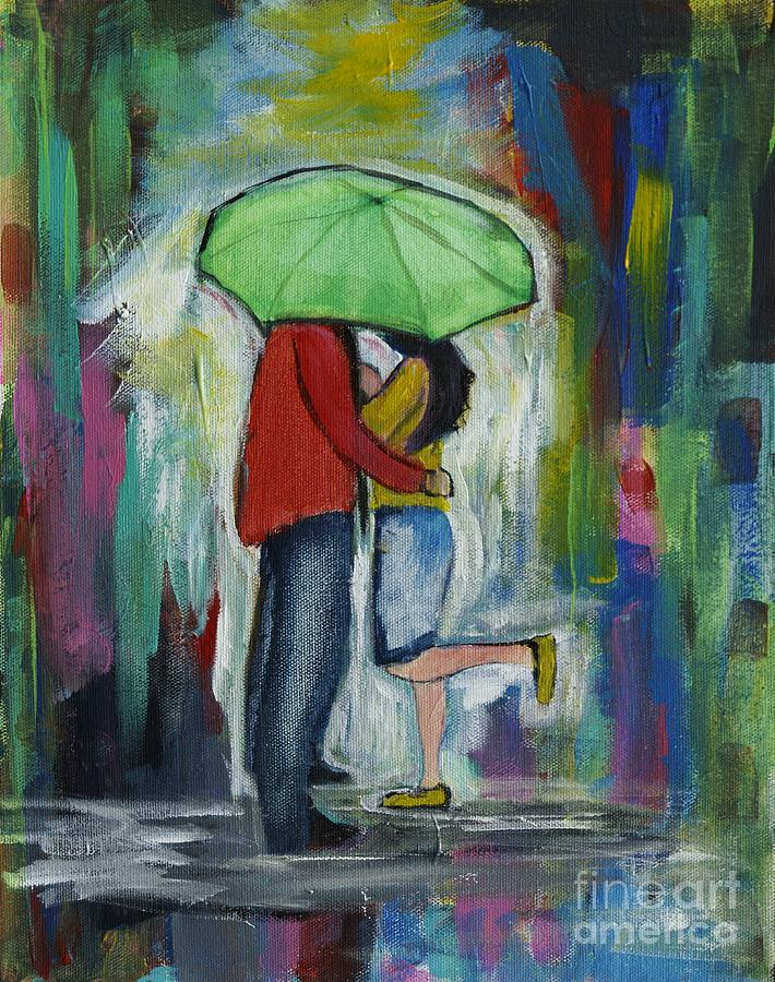 710x900 As Long As You Love Me Painting By Leslie Allen - Man And Woman Under Umbrella Painting