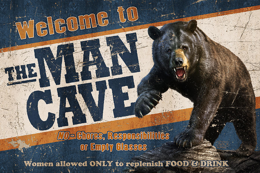 900x598 Man Cave Balck Bear Painting By Jq Licensing - Man Cave Painting