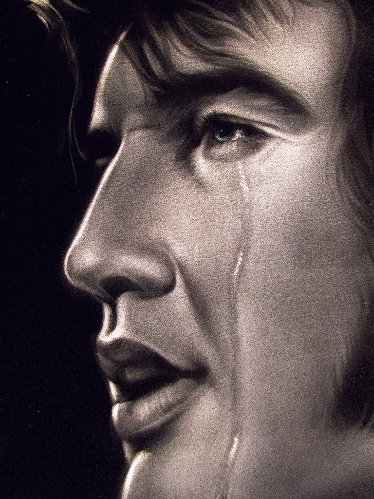 768x1024 Elvis Presley, Crying With Tear, Original Oil Painting On Black - Man Crying Painting