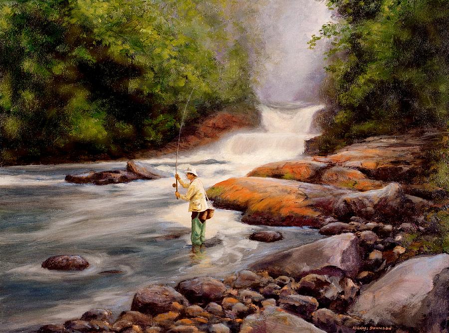 900x668 Good Fishing Sold Painting By Michael Swanson - Man Fishing Painting