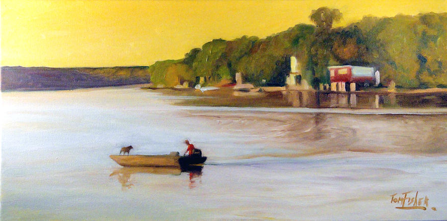 900x446 Man And His Dog Gone Fishing Painting By Tom Fisher - Man Fishing Painting