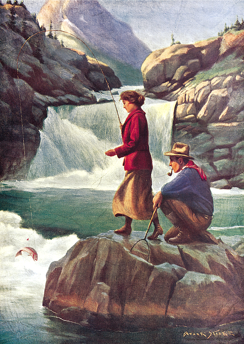 497x700 Man And Woman Fishing Painting By Jq Licensing - Man Fishing Painting