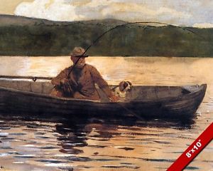 300x240 Old Man Amp His Dog Fishing From A Boat Calm Water Painting Art Real - Man Fishing Painting