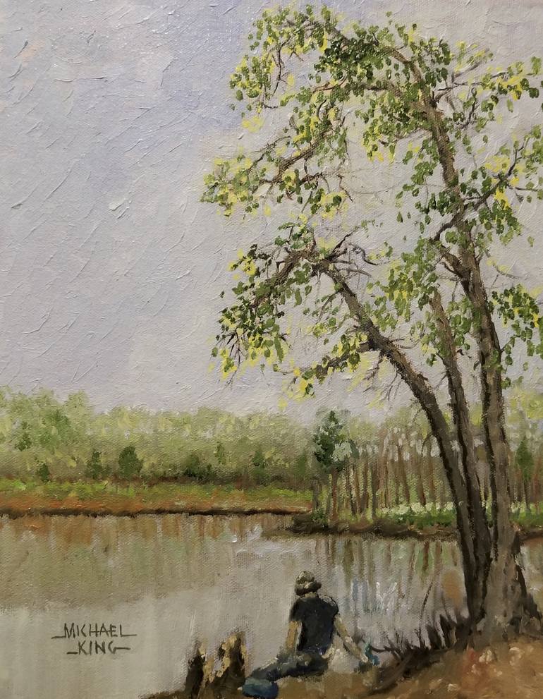 770x991 Saatchi Art Young Man Fishing Painting By Michael King - Man Fishing Painting