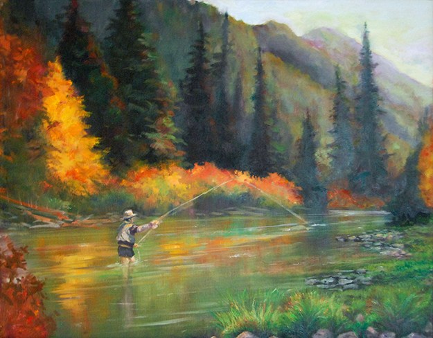 625x488 Fly Fishing Sold - Man Fishing Painting