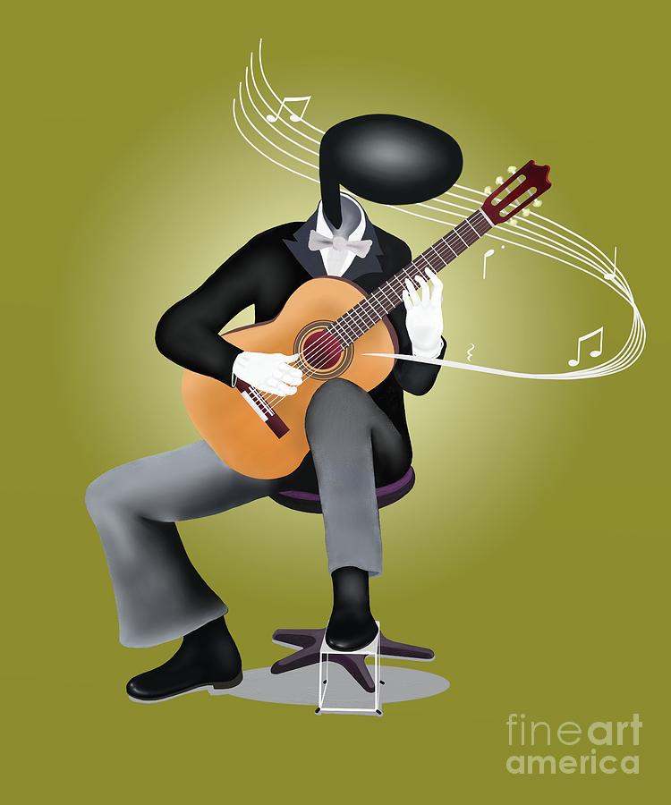 750x900 Guitar Man Playing Guitar With Musical Notes And Sound Waves - Man Guitar Painting