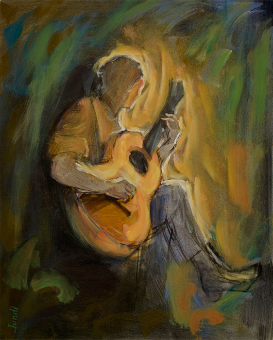 562x700 Man Playing Guitar By Artist Ziad Jundi Painting Oil On Canvas - Man Guitar Painting