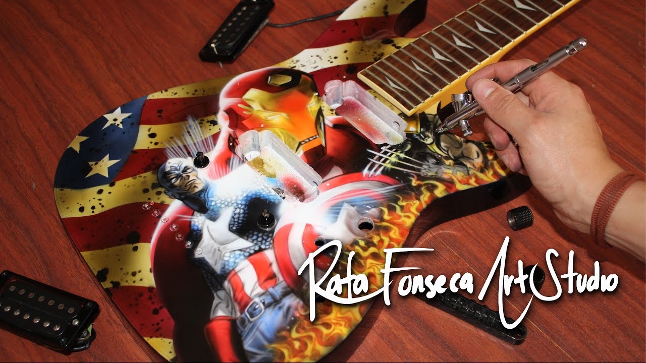 1280x720 Painting America Vs Iron Man - Man Guitar Painting