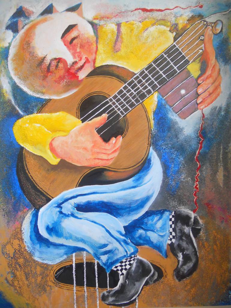 770x1027 Saatchi Art Guitar Man Painting By Jesus Escarcega - Man Guitar Painting