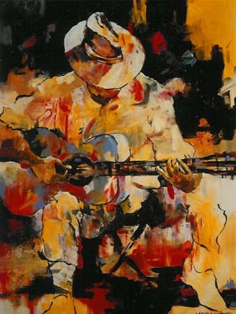 338x450 Suzanne Mccourt Guitar Man Blues Guitar Art - Man Guitar Painting