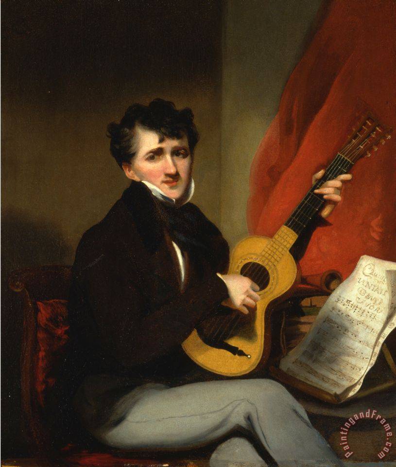 815x960 George Chinnery Portrait Of A Man Playing A Guitar Painting - Man Guitar Painting