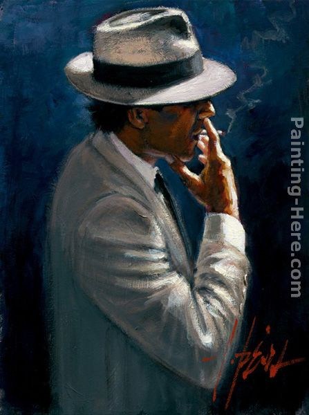 447x600 Fabian Perez Smoking Under The Light White Suit Painting Best - Man In Suit Painting