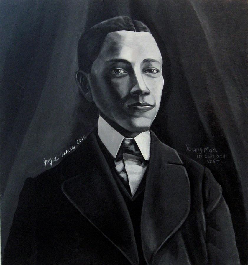 841x900 Man In Suit And Vest Out Of The Box Series Painting By Joyce Owens - Man In Suit Painting