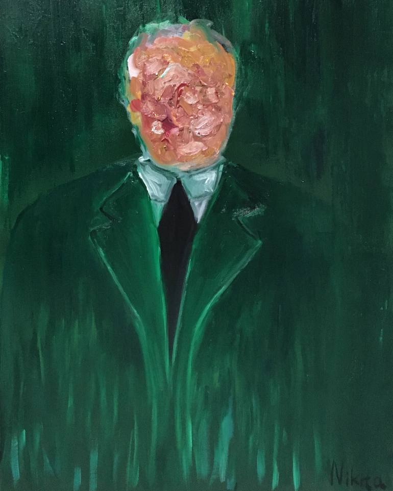 770x962 Saatchi Art Green Suit Man Painting By Nika Antelava - Man In Suit Painting