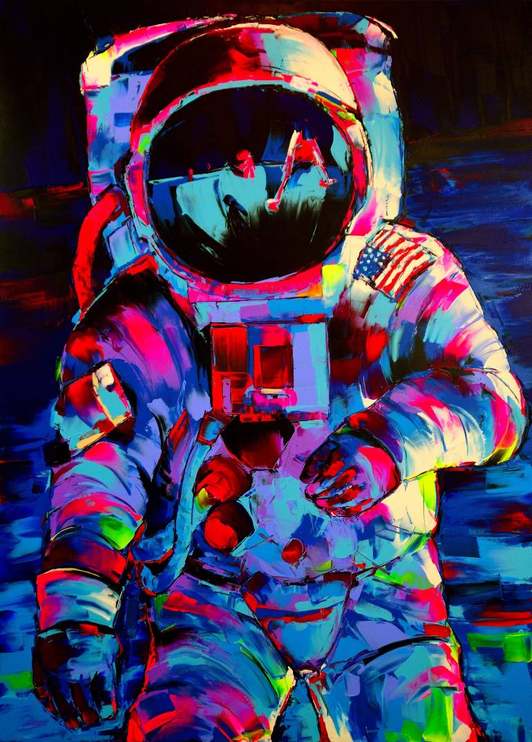 770x1073 Saatchi Art Man On The Moon 2 Painting By Oleg Cameira - Man In The Moon Painting