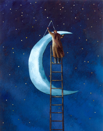 355x450 Stock Illustration - Man In The Moon Painting