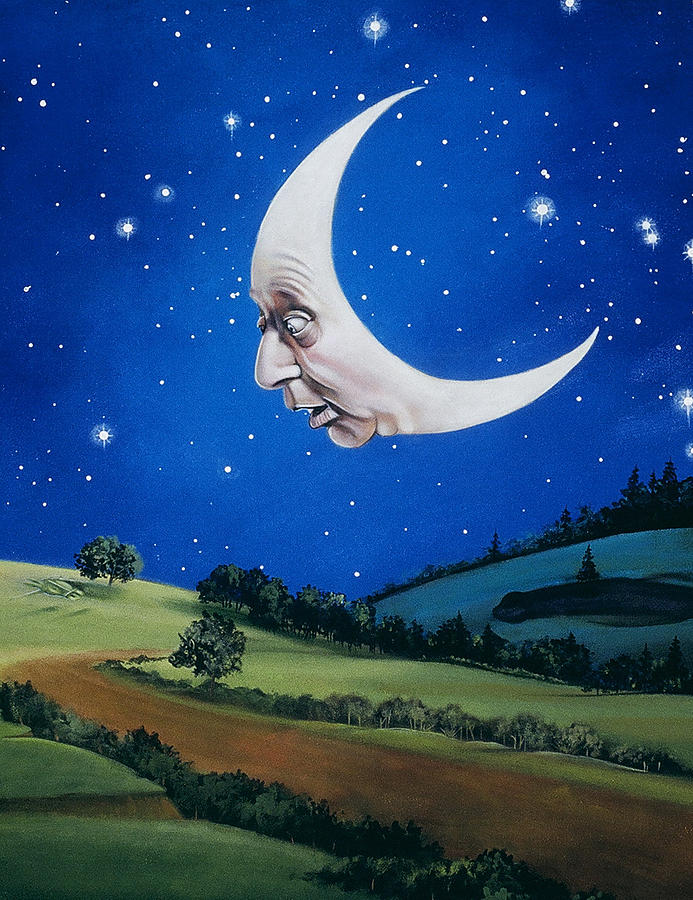 693x900 Man In The Moon Painting By Carol Heyer - Man In The Moon Painting