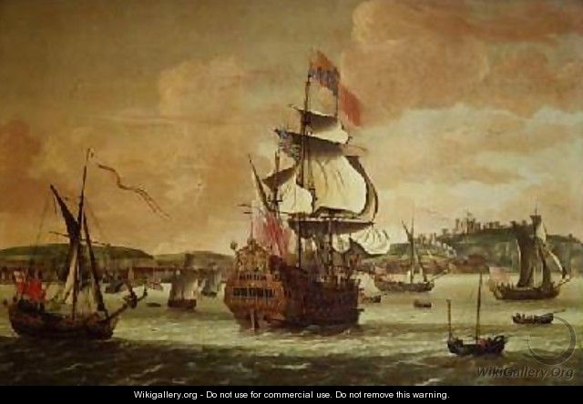 640x444 Charles Ii On Board A Two Decker Man O War Off Dover - Man O War Painting