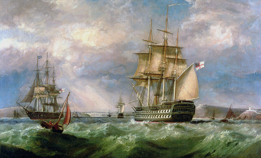 900x546 British Men O' War Sailing Into Cork Harbour Painting By George - Man O War Painting