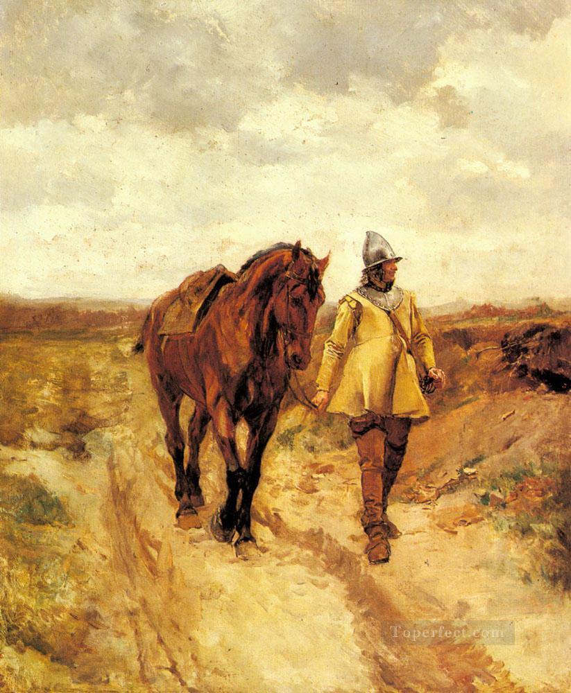 823x1000 A Man Of Arms And His Horse Painting In Oil For Sale - Man On Horse Painting